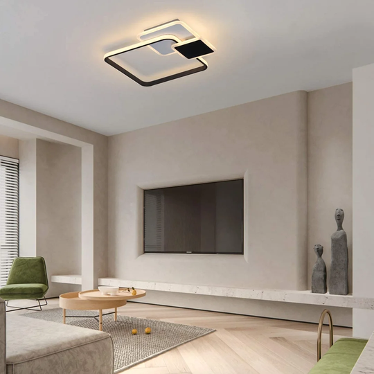 Ivy Bronx Ceiling Lamp LED Ceiling Light Living Room Dimmable 46W Modern Square Design Bedroom Lamp Black White Iron Aluminum And Acrylic With Remote