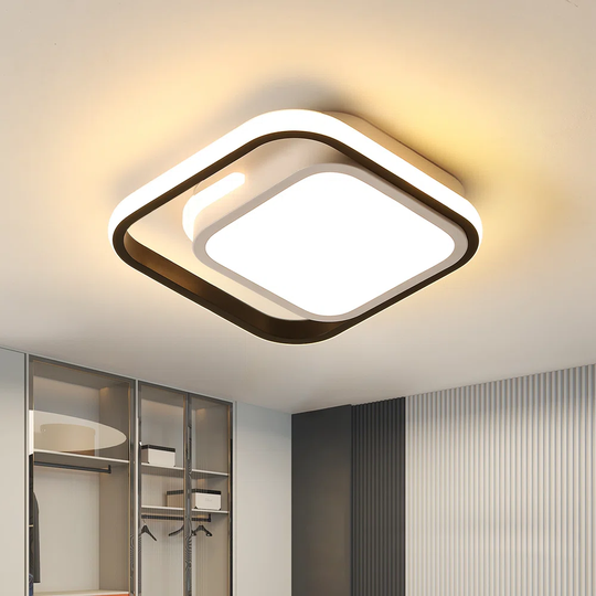 Square LED Ceiling Light, 33W Modern White Ceiling Light, Warm Light 3000K Acrylic Metal Ceiling Light 3300LM