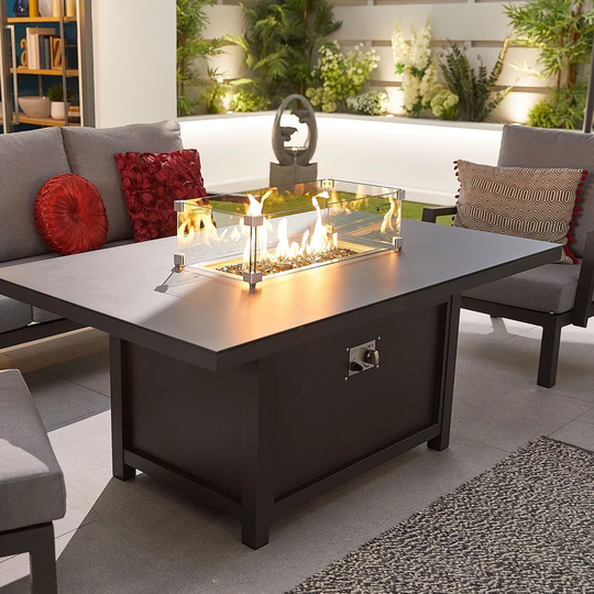 Vogue 3 Seat Sofa Dining Set With Firepit Table & Bench - White