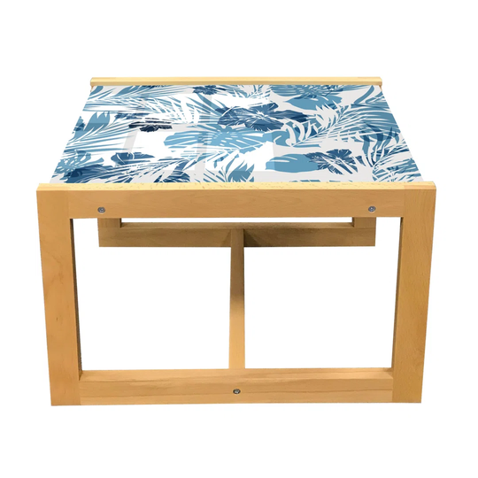 Leaf Coffee Table, Island Ocean Beach Sea Inspired Hawaiian Flowers Palm Tree Leaves Art Print, Acrylic Glass Center Table With Wooden Frame For Offic
