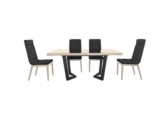 Palazzo 160cm Extending Dining Table in Sand Birch with 4 Capitonne Buttoned Dining Chairs