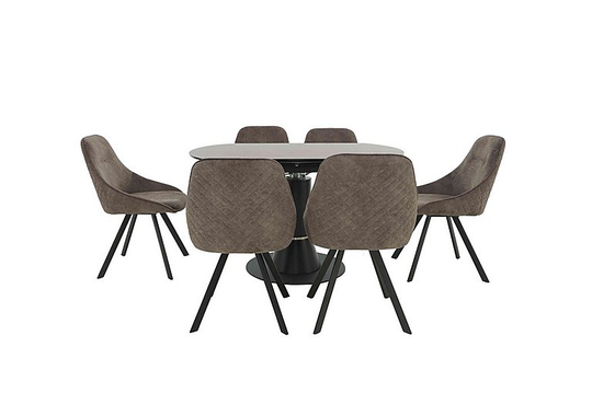 Enterprise Round Extending Dining Table and 6 Quilted Swivel Dining Chairs Dining Set