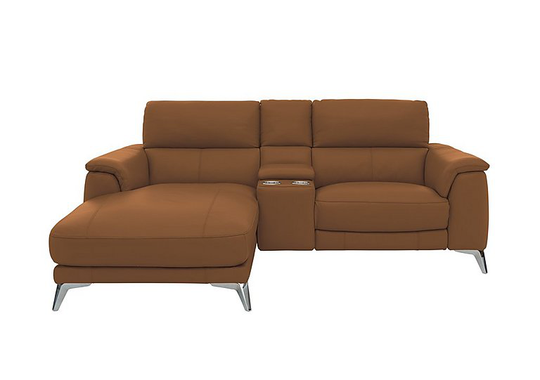 Odyssey Leather Recliner Chaise Sofa with Cupholders and Power Headrests - Brown- World of Leather