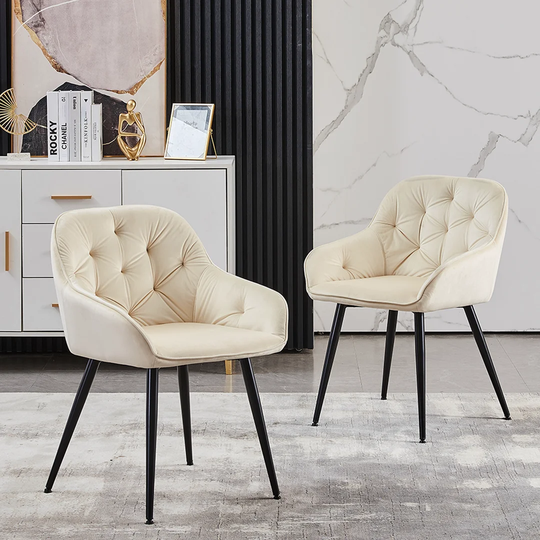 Set Of 2 Blue Velvet Armchairs,dining Chairs With Diamond Tufted, Crossed Legs