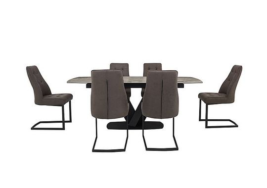 Merlin Large Extending Dining Table with 6 Chairs Dining Set - Grey