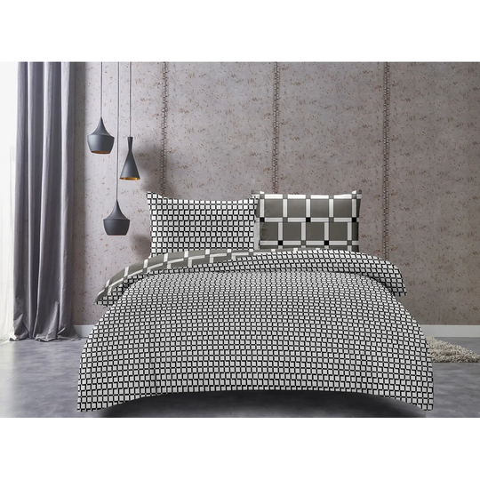 Dinjar Grey/White Microfibre 110 TC Reversible Duvet Cover Set