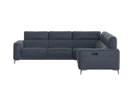 Adama Large Leather Power Recliner Corner Sofa with Telescopic Headrests - Blue- World of Leather