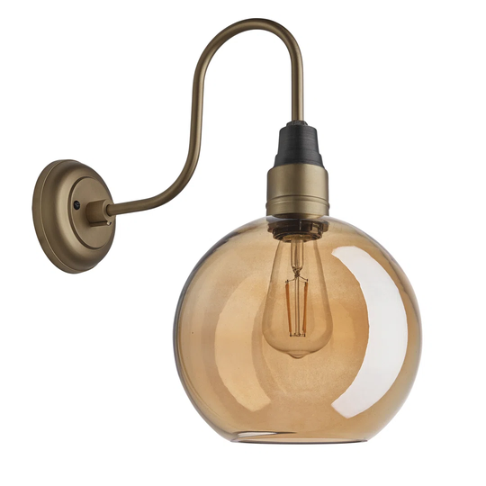 Swan Neck Tinted Glass Globe Wall Light - 9 Inch - Amber - Holder