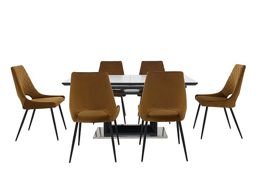 Metallica Extending Dining Table with White Ceramic Top and 6 Chairs - Yellow