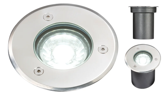 230V IP65 3W LED Stainless Steel Recessed Ground Light - 6000K
