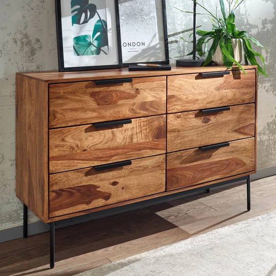 Cliburn 117 Cm Wide 6 Drawer Sheesham Solid Wood Sideboard