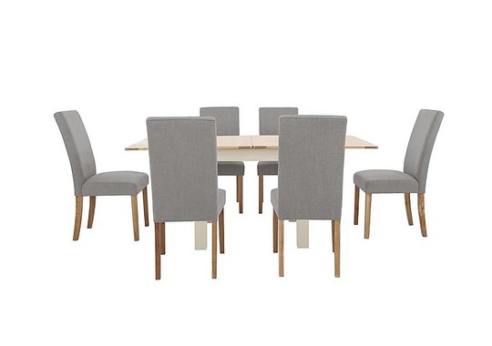 Furnitureland - Angeles Flip Top Extending Dining Table and 6 Fabric Dining Chairs in Nickel