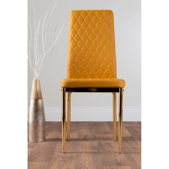 Chowchilla Faux Leather Modern Tall Back Dining Chairs with Metal Legs & Diamond Stitching