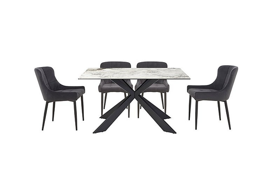 Kos Dining Table with 4 Velvet Dining Chairs Dining Set - Grey
