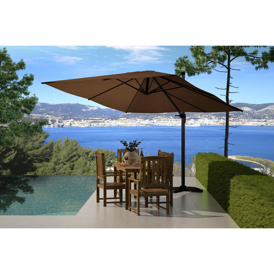 Anuthy Palatino Chocolat: Deported Parasol, 3X3m Square, 360 ° Rotating