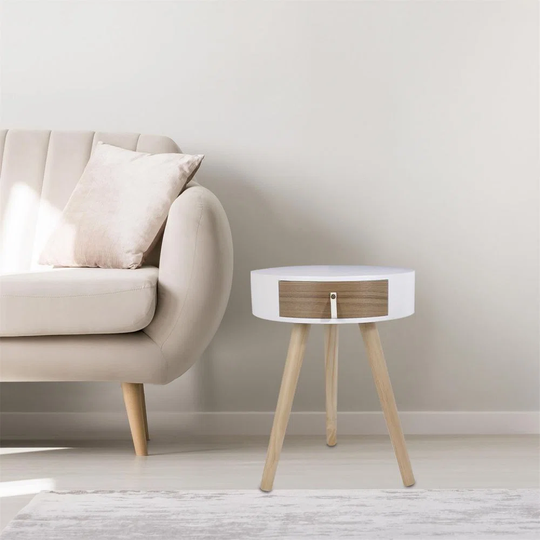 Scandinavian Wooden Bedside Table Nora White