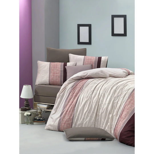 Zebediah Beige/Brown/Pink/Cream Cotton Satin 210 TC Modern & Contemporary Duvet Cover Set