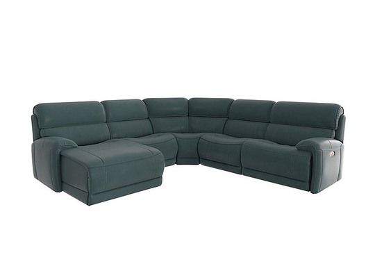 Link Leather Corner Chaise Power Sofa - Green- World of Leather
