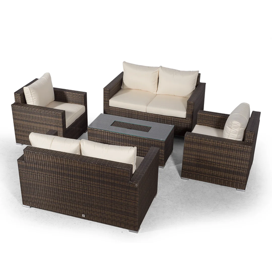 Villatoro Brown Rattan 2 X 2 Seat Sofa + 2 X Armchairs & Ice Bucket Rectangle Coffee Table, Outdoor Patio Garden Furniture