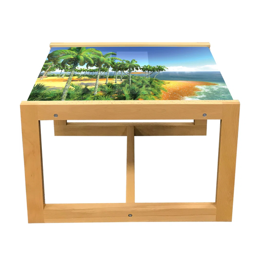 Landscape Coffee Table, Panoramic Hawaiian Island Picture With Palm Trees And Sandy Coast, Acrylic Glass Center Table With Wooden Frame For Offices Do