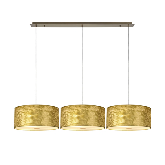 Baymont Antique Brass 3 Light E27 2M Linear Pendant With 400Mm Gold Leaf Shade With Frosted Acrylic Diffuser With Antique Brass Centre