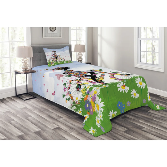 Adelfina Blue/Black/Pink Bedspread Set with Pillow Sham