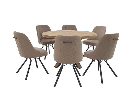 Detroit Round Dining Table and 6 Detroit Dining Chairs - Beige