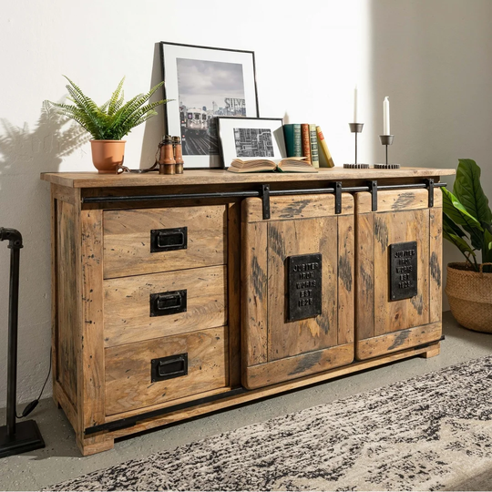Railway 150 Cm Wide 3 Drawer Mango Wood Sideboard