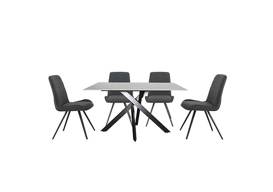 Samurai Compact Dining Table with White Stone Top and 4 Dark Grey Faux Leather Dining Chairs