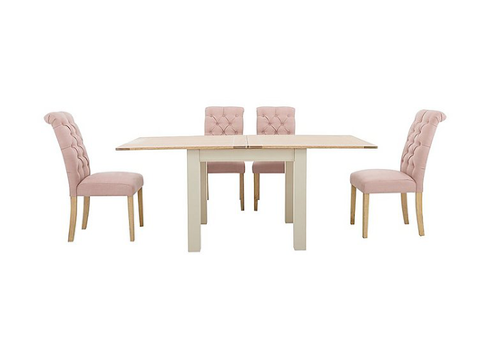Furnitureland - Angeles Flip Top Extending Dining Table and 4 Button Back Dining Chairs - Pink