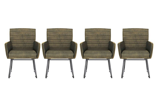 Sam Set of 4 Leather Dining Chairs - Green