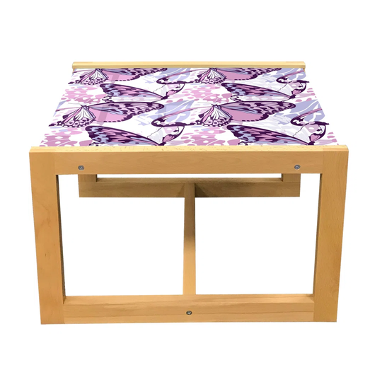 Butterflies Coffee Table, Spotted Flying Insects Detailed Wings, Acrylic Glass Center Table With Wooden Frame For Offices Dorms Lilac Multicolor