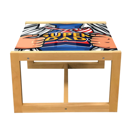 Father''s Day Coffee Table, Cartoon Style Human Chest Scene Wearing A Super Dad T-Shirt, Acrylic Glass Center Table With Wooden Frame For Offices Dorm