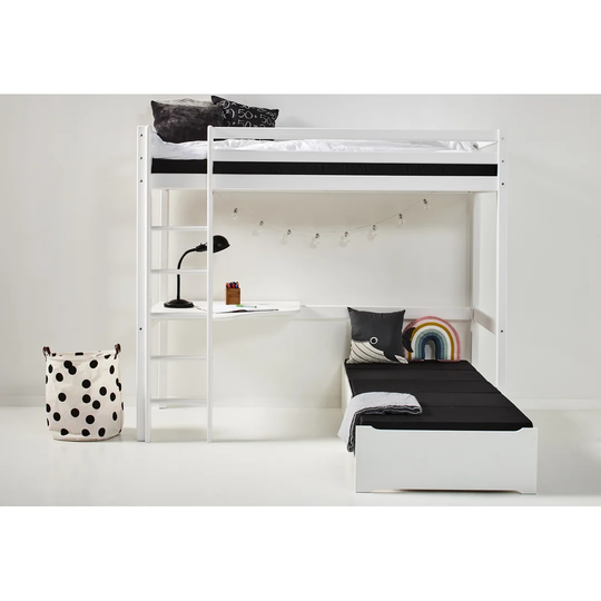 Basic European Single (90 x 200cm) High Sleeper Bed with Trundle and Desk