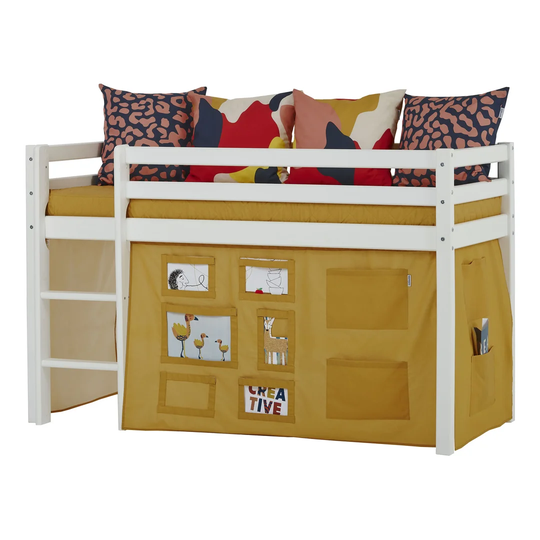 Basic Solid Wood Loft Bed with Creator Curtain