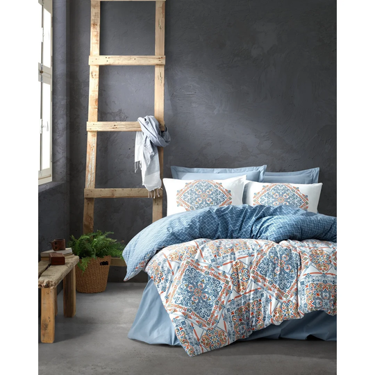Arianne Blue/Red 100% Cotton Reinforce 145 TC Duvet Cover Set