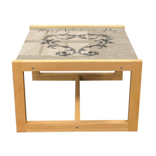 Taupe Coffee Table, Happy Valentine''s Day Hand Writing Laurel Leaves Forming A Heart Victorian, Acrylic Glass Center Table With Wooden Frame For Offi