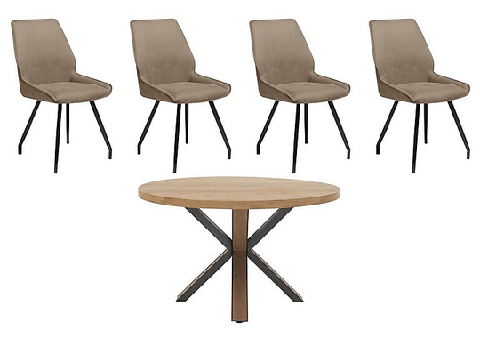 Habufa - Detroit Round Dining Table and 4 Scott Dining Chairs