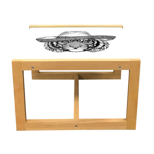 Cinco De Mayo Coffee Table, Monochrome Vintage Engraved Style Tiger Head In Mexican Fiesta Hat, Acrylic Glass Center Table With Wooden Frame For Offic