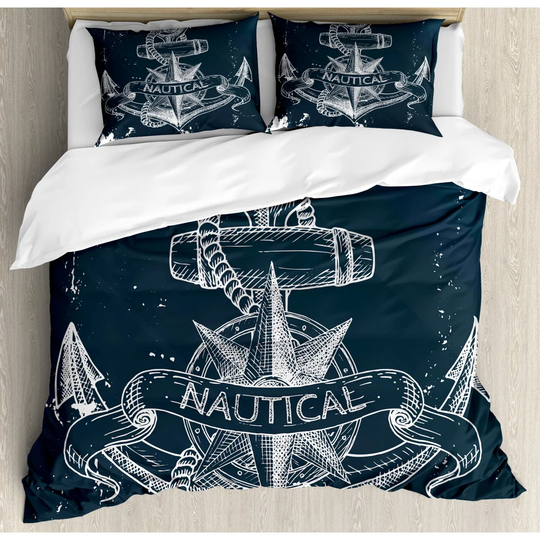 Molly Dark Blue/White Microfibre 350 TC Modern & Contemporary Duvet Cover Set