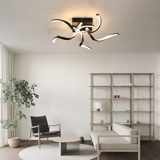 Ivy Bronx Ceiling Light LED Ceiling Lamp Living Room Black Dimmable 48W 65CM Wavy Modern Design Bedroom Lamp Living Room Lamp Kitchen Lamp Office Lamp