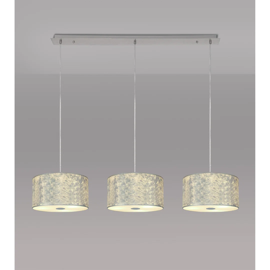 Baymont Polished Chrome 3 Light E27 2M Linear Pendant With 300Mm Silver Leaf Shade With Frosted Acrylic Diffuser With Polished Chrome Centre