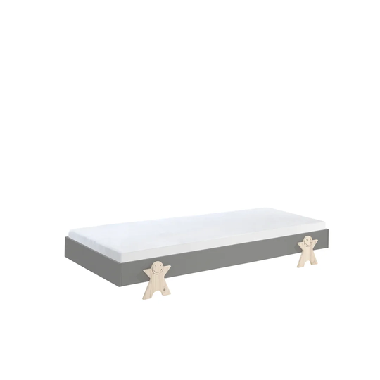 Modulo Single Bed/Stacking Bed 90 X 200 Cm Lying Surface, Grey Lacquered, Foot Smiley Star Optics Natural Lacquered Pine