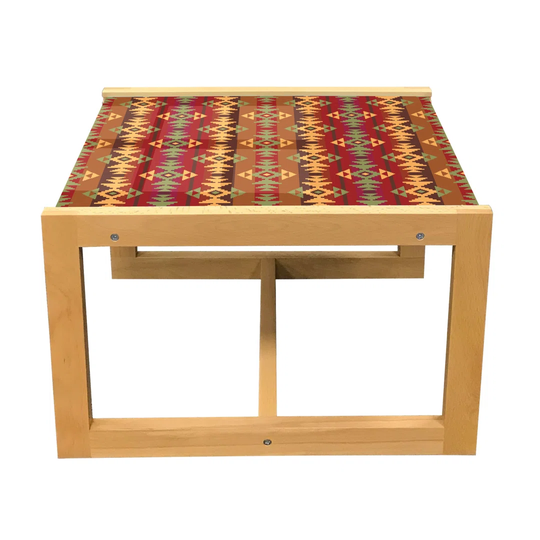 Colorful Coffee Table, Geometric Striped Seamless Cultural Local Pattern Vintage Print, Acrylic Glass Center Table With Wooden Frame For Offices Dorms