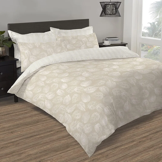 NightComfort Botanical Soft Beige Cotton Rich Duvet Cover Set with Pillowcase