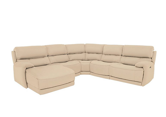 Link Leather Corner Chaise Power Sofa - Beige- World of Leather