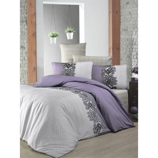 Cayden Lilac/Beige/Powder/Cream/Black 127 TC Modern & Contemporary Duvet Cover Set