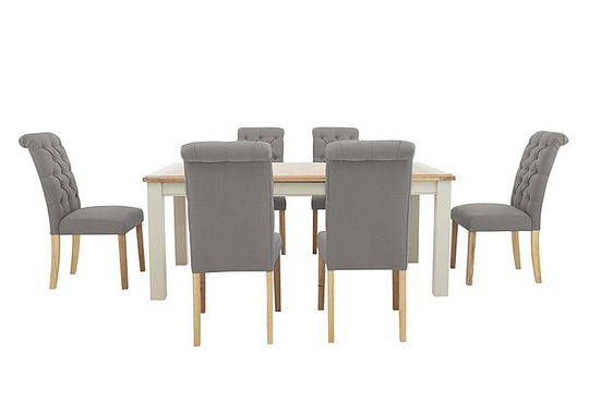 Furnitureland - Angeles Rectangular Extending Dining Table and 6 Button Back Dining Chairs - Grey