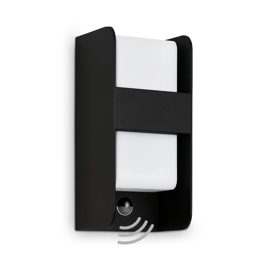 Outdoor wall light with motion detector, IP44, E27, twilight sensor, black and white, 25.5cm