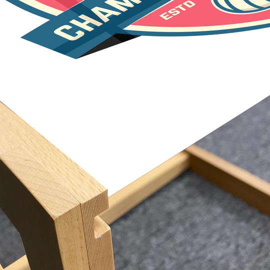 Volleyball Coffee Table, Championship League Calligraphic Logo Design In Dark Coral Tones, Acrylic Glass Center Table With Wooden Frame For Offices Do
